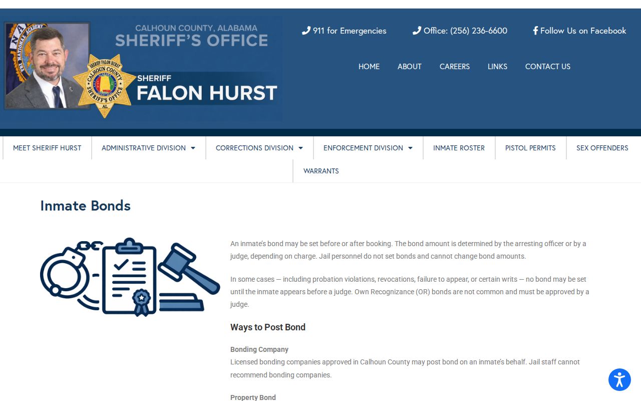 Calhoun County warrant bond process and court cash bond instructions
