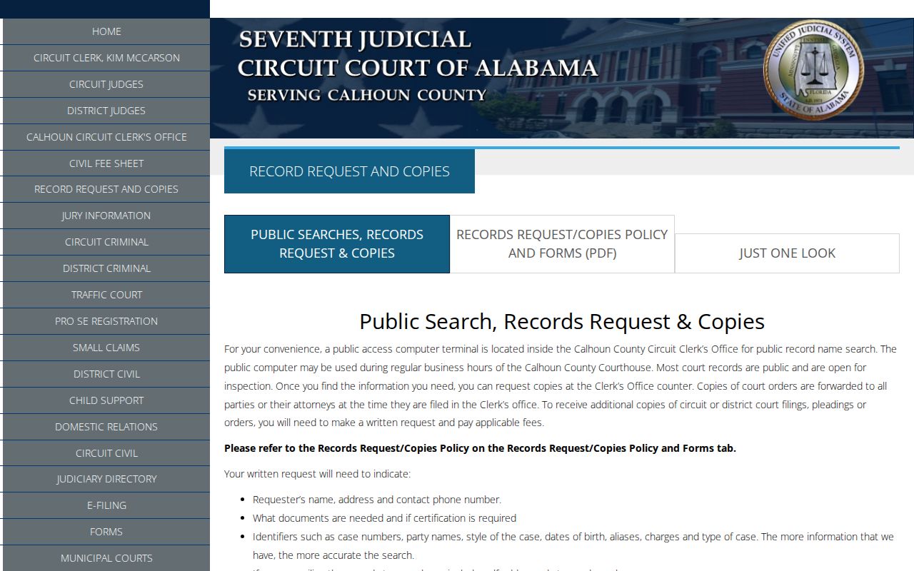 Calhoun County warrant lookup clerk records and copy request instructions