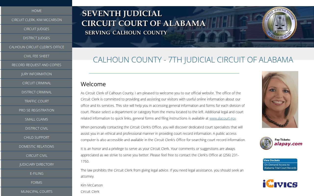 Calhoun County warrant records courthouse and Circuit Clerk access page